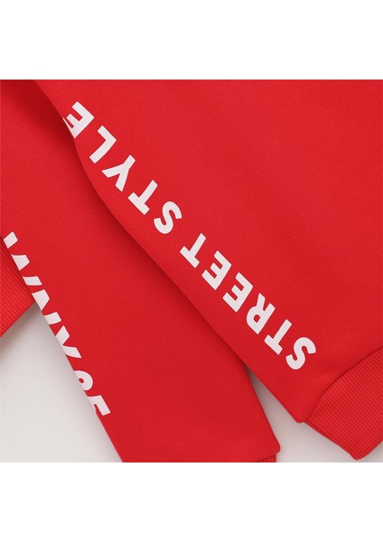 Erkek Çocuk Şardonlu Uzun Kol Kalın Bisiklet Yaka Tişört - 16210 - Kırmızı modelleri