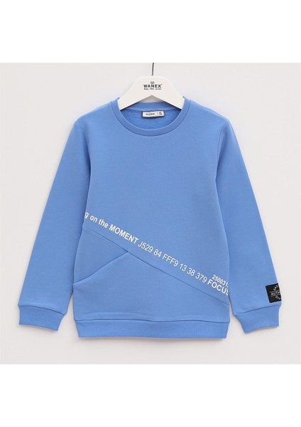 Erkek Çocuk Şardonlu Uzun Kol Kalın Bisiklet Yaka Tişört - 15851 - Mavi