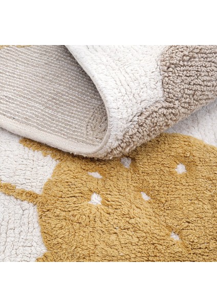 Cool Cotton Bej Bebek Halısı Makinede Yıkanabilir Kaymaz Taban Yumuşak Dokulu Pamuk Çocuk Halısı