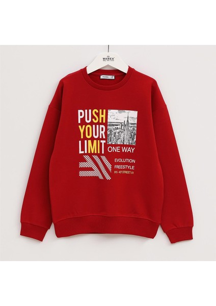 Erkek Çocuk Şardonlu Uzun Kol Kalın Bisiklet Yaka Tişört - 16247 - Bordo