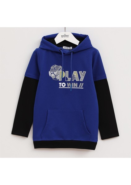 Erkek Çocuk Şardonsuz Uzun Kol Ince Kapşonlu Tişört - 16169 - Saks