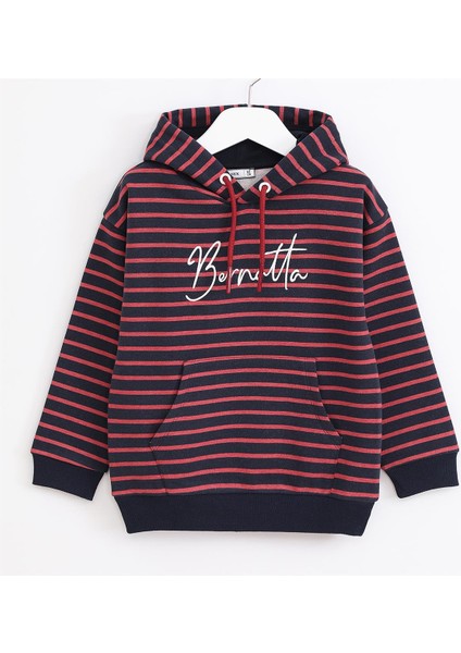 Erkek Çocuk Uzun Kol Kalın Kapşonlu Tişört - 16300 - Bordo - Lacivert