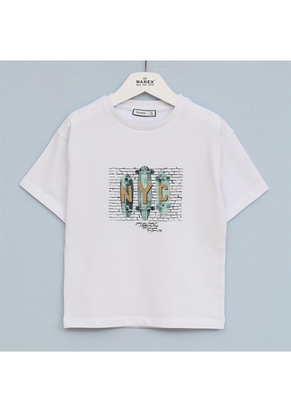 Erkek Çocuk Kısa Kol Bisiklet Yaka Tişört - 16627 - Beyaz