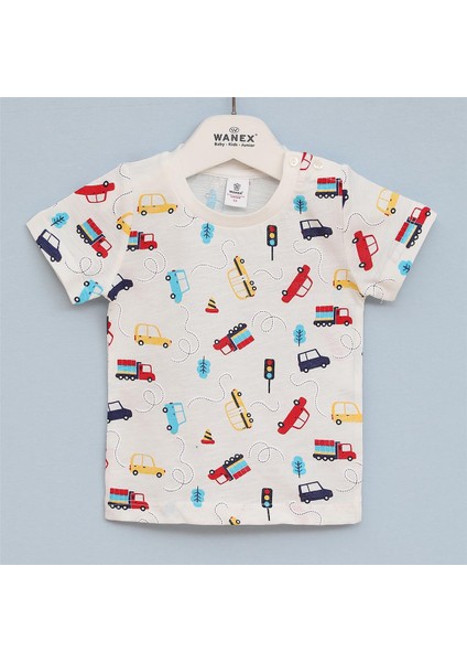 Erkek Çocuk Kısa Kol Bisiklet Yaka Tişört - 16500 - Vanilya