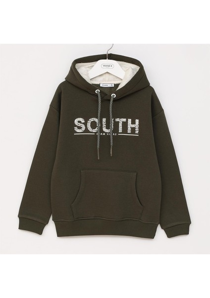 Erkek Çocuk Uzun Kol Kalın Kapşonlu Tişört - 16549 - Haki