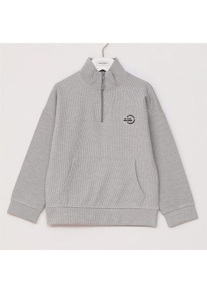 Erkek Çocuk Uzun Kol Ince Bisiklet Yaka Tişört - 16501 - Gri