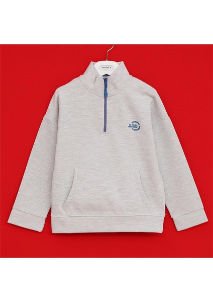 Erkek Çocuk Uzun Kol Ince Bisiklet Yaka Tişört - 16501 - Melanj