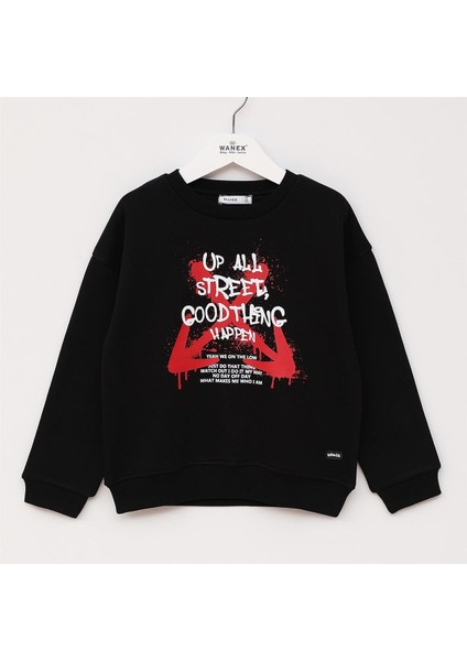 Erkek Çocuk Uzun Kol Kalın Bisiklet Yaka Tişört - 16676 - Siyah