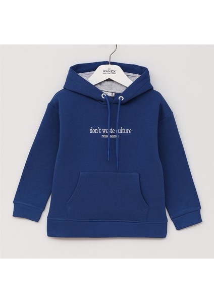 Erkek Çocuk Uzun Kol Kalın Kapşonlu Tişört - 16657 - Saks