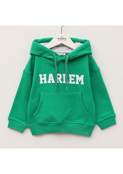 Erkek Çocuk Uzun Kol Kalın Kapşonlu Tişört - 17074 - Yeşil