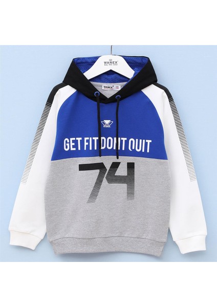 Erkek Çocuk Uzun Kol Ince Kapşonlu Tişört - 15250 - Siyah - Saks