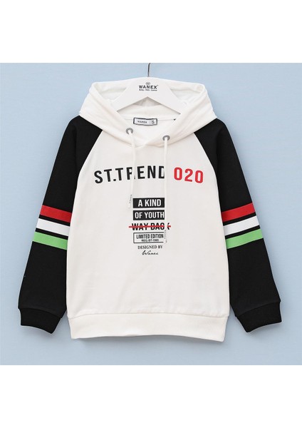 Erkek Çocuk Şardonlu Uzun Kol Kalın Kapşonlu Tişört - 14949 - Vanilya