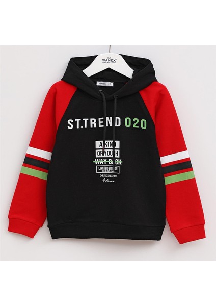 Erkek Çocuk Şardonlu Uzun Kol Kalın Kapşonlu Tişört - 14949 - Siyah