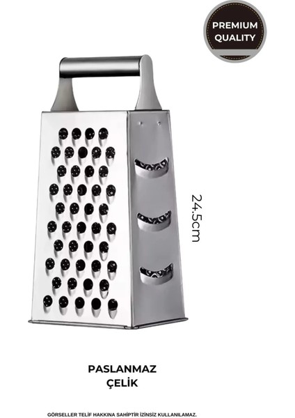 4 Taraflı Büyük Boy Paslanmaz Çelik Rende Metal Saplı Rende
