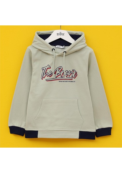 Erkek Çocuk Şardonlu Uzun Kol Kalın Kapşonlu Tişört - 15497 - Çağla Yeşili