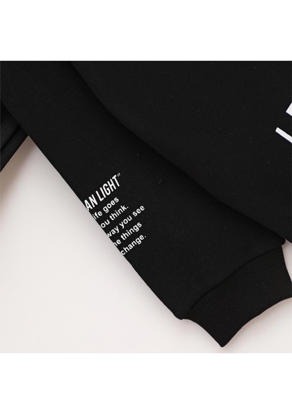 Erkek Çocuk Şardonlu Uzun Kol Kalın Kapşonlu Tişört - 15685 - Siyah fırsatları