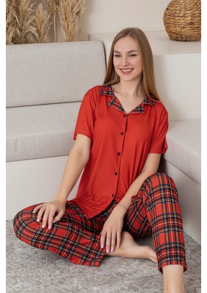 Anne Kız Kombin Kısa Kollu Ekoseli Gömlek Pijama Takımı (Anne Kız Ayrı Satılır) fiyatları