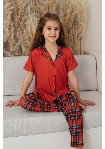 Anne Kız Kombin Kısa Kollu Ekoseli Gömlek Pijama Takımı (Anne Kız Ayrı Satılır) modelleri