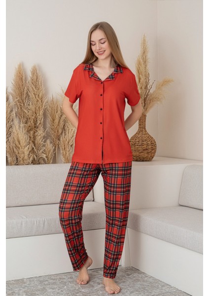 Anne Kız Kombin Kısa Kollu Ekoseli Gömlek Pijama Takımı (Anne Kız Ayrı Satılır) fırsatları
