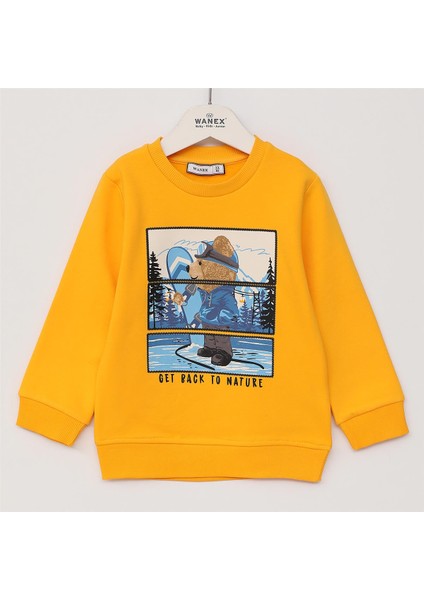 Erkek Çocuk Şardonlu Uzun Kol Kalın Bisiklet Yaka Tişört - 16466 - Sarı