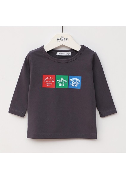 Erkek Çocuk Uzun Kol Ince Tişört - 16779 - Füme
