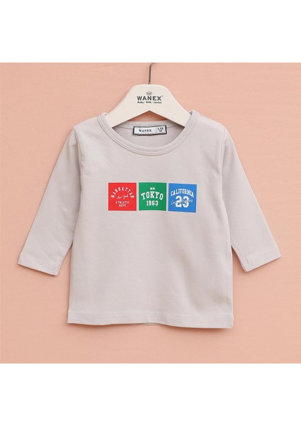 Erkek Çocuk Uzun Kol Ince Tişört - 16779 - Gri