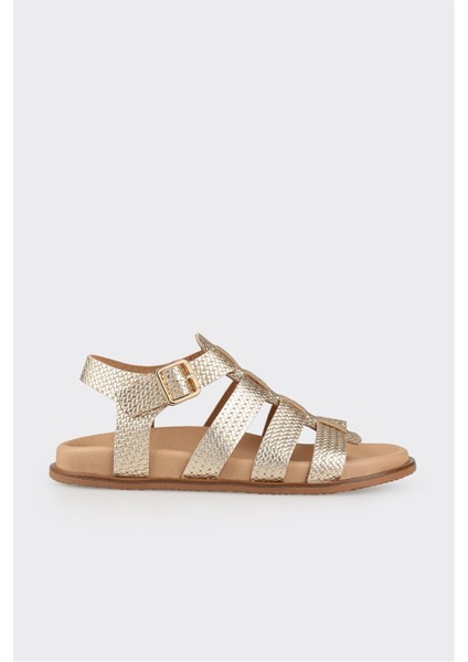 Kahve Deri Kadın Düz Sandalet