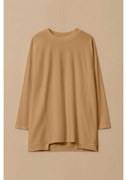 Kadın Yuvarlak Yaka Basic Tunik - Bej