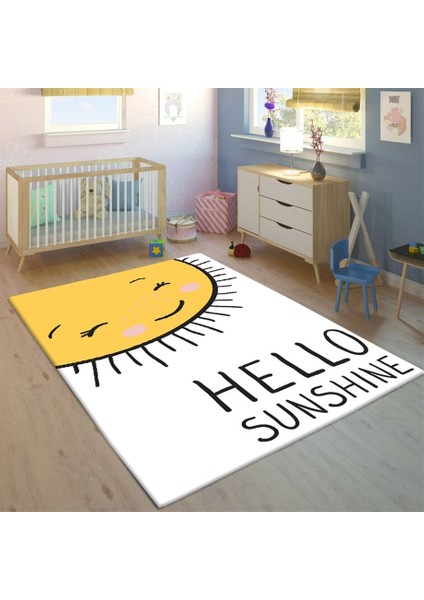 Hello Sun Baskılı Kaymaz Tabanlı Makinede Yıkanabilir Çocuk Halısı