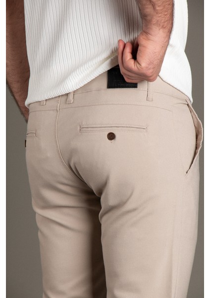 Erkek Bej Keten Pantolon