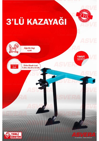 Yakut Serisi Çapa Makinası 3 Lü Kaz Ayağı - Pulluk - Çapa 2+1=3'lü