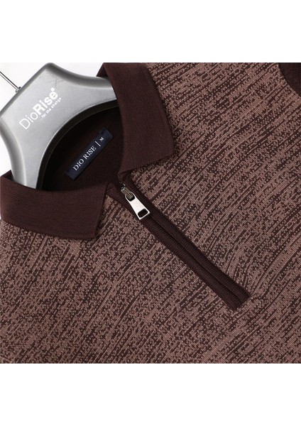 Erkek Şardonsuz Uzun Kol Ince Fermuarlı Polo Yaka Sweatshirt - 180817 - Kahverengi - Sütlü Kahve fiyatları