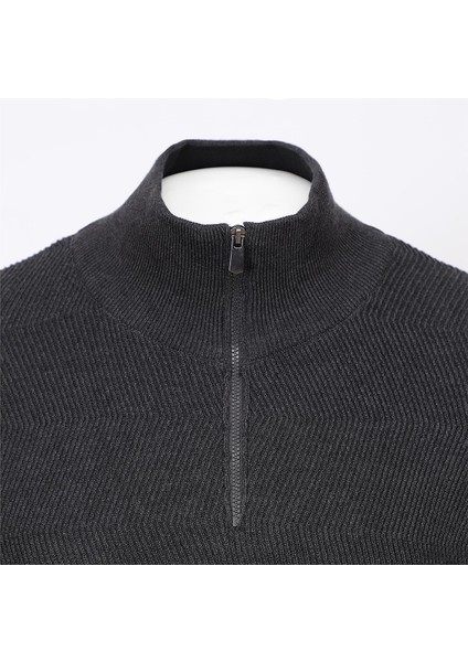 Erkek Şardonsuz Uzun Kol Ince Polo Yaka Sweatshirt - 189023 - Antrasit