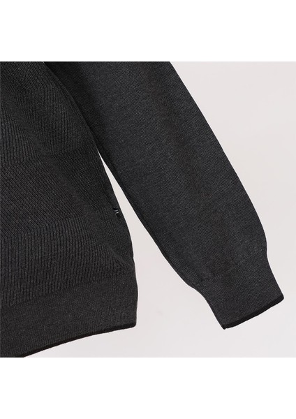 Erkek Şardonsuz Uzun Kol Ince Polo Yaka Sweatshirt - 189023 - Antrasit