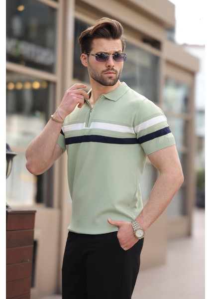 Çağla Yeşili Fermuarlı Polo Yaka Triko Erkek T-Shirt E7299 fiyatları