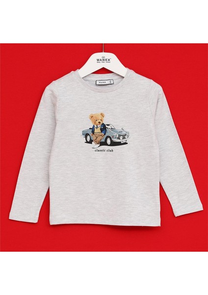 Erkek Çocuk O Yaka Uzun Kol Ince Kışlık Tişört - (2 Yaş-7 Yaş) - 16623 - Stone Melanj