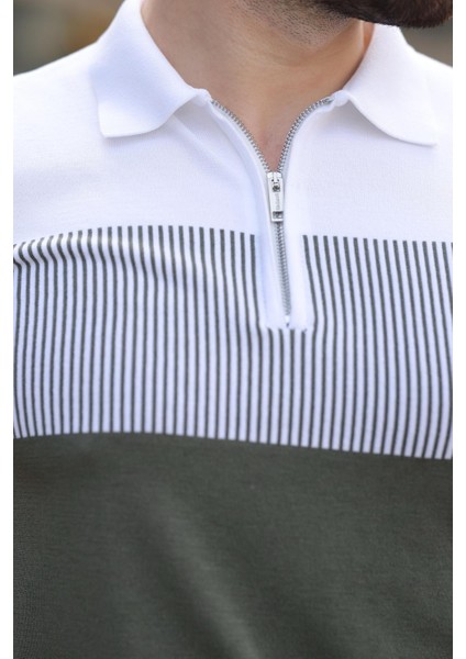 Haki Renk Bloklu Polo Yaka Triko Erkek T-Shirt E7409 fırsatları