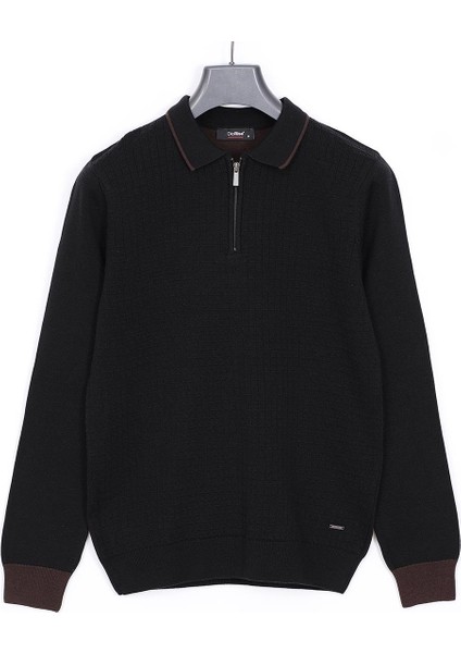 Erkek Polo Yaka Triko Uzun Kol Ince Kazak - (M-2xl) - 180972 - Siyah