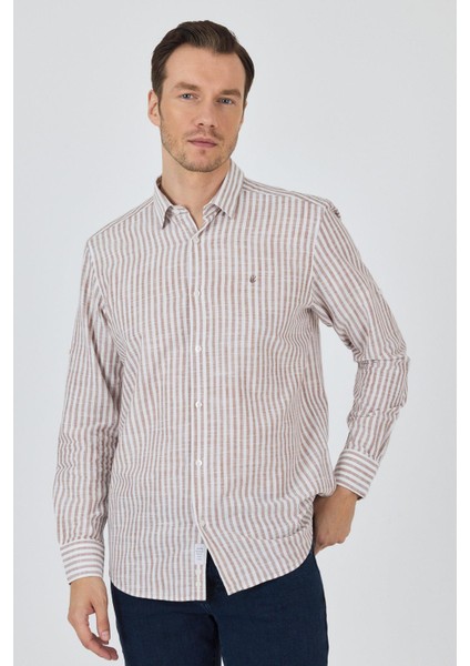 Kahverengi Kısalabilir Kol Cepsiz Pamuk Casual Comfort Fit Gömlek 1004250128 fiyatları