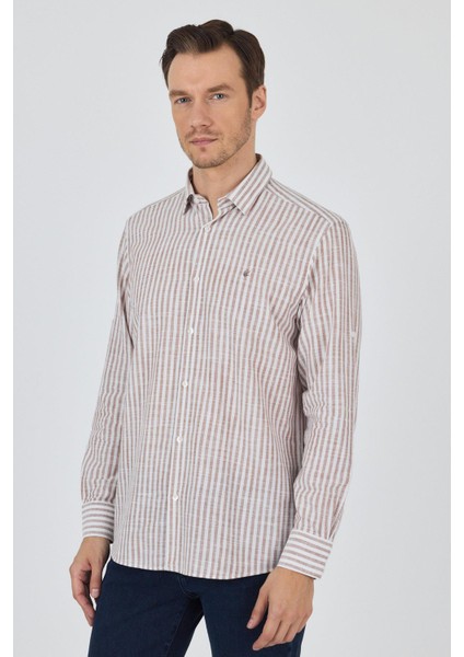 Kahverengi Kısalabilir Kol Cepsiz Pamuk Casual Comfort Fit Gömlek 1004250128 modelleri