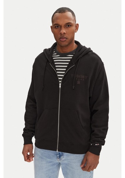 Erkek Tjm Varsity Tonal Fermuarlı Sweatshirt - Siyah