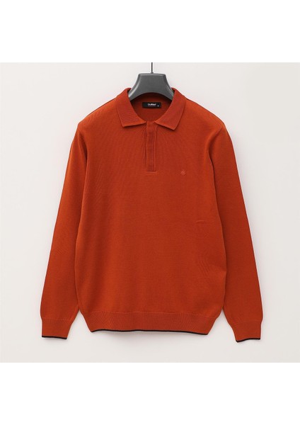 Erkek Şardonsuz Uzun Kol Ince Polo Yaka Sweatshirt - 189056 - Tarçın