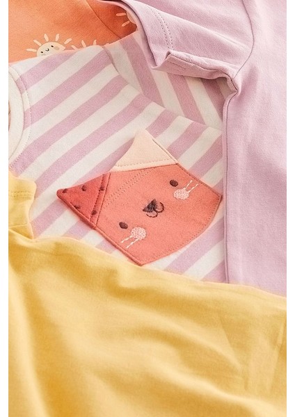 % 100 Pamuklu Pembe Ayı Desenli Kısa Kollu 4’lü Thsirt Set modelleri