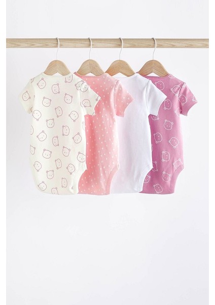 % 100 Pamuklu Pembe Ayı Desenli Kısa Kollu 4’lü Body Zıbın Set fiyatları