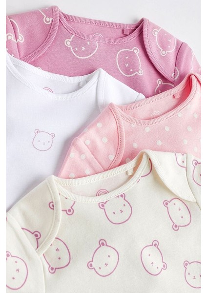 % 100 Pamuklu Pembe Ayı Desenli Kısa Kollu 4’lü Body Zıbın Set fırsatları