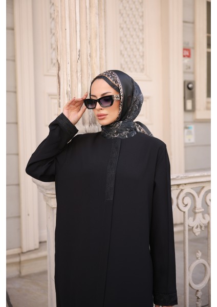 Anne Taşlı Nakışlı Ferace -Petek Kumaş modelleri