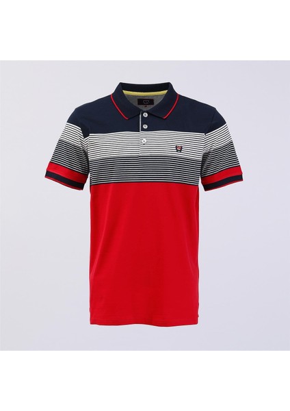 Erkek Polo Yaka Kısa Kol Tişört - (M-3xl) - CZT-146 - Lacivert - Kırmızı