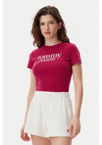 Kadın Tjw Yazı Logo T-Shirt - Bordo