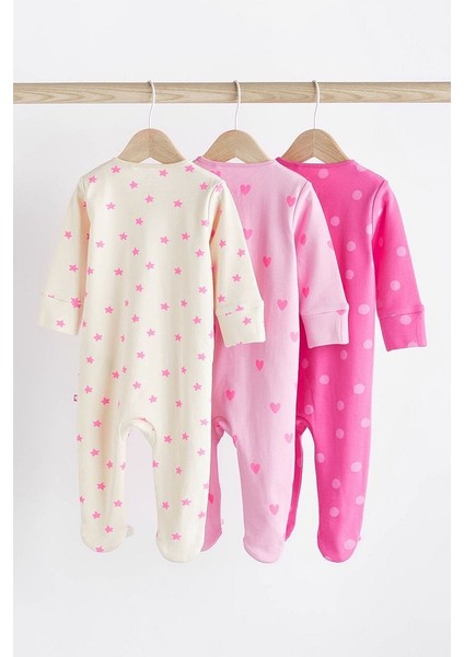 % 100 Pamuklu Pembe Puantiyeli Çift Fermuarlı 3’lü Tulum Set fiyatları