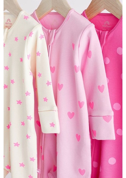 % 100 Pamuklu Pembe Puantiyeli Çift Fermuarlı 3’lü Tulum Set modelleri